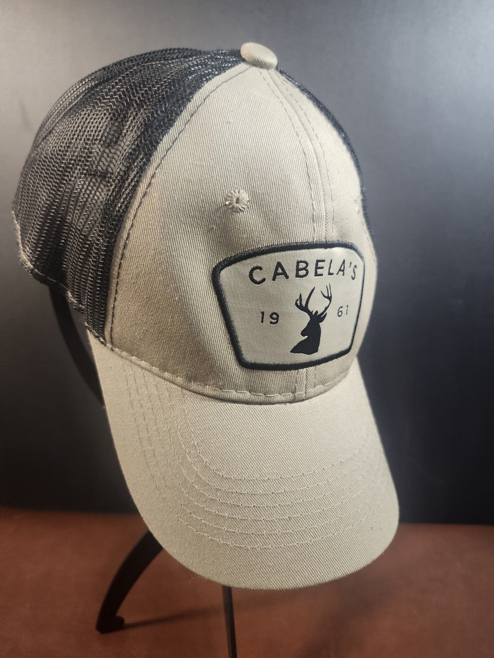 Cabela's Khaki and Black Trucker Hat with Logo Patch